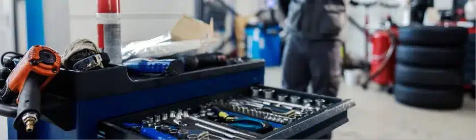 auto repair career in St. Charles by Precision Motorworks. a toolbox full of tools