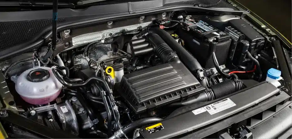 VW repair in St. Charles, IL by Precision Motorworks. Image of a Volkswagen engine bay, showcasing the shop’s expertise in diagnostics and repairs with a focus on performance, reliability, and driver safety.